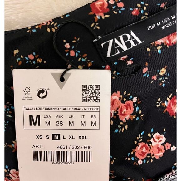 NWT Zara Black Floral Printed V Neck Ruched Mini 90’s Dress - Picture 5 of 9